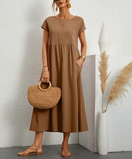 Womens Short Sleeve Cotton And Linen Dress