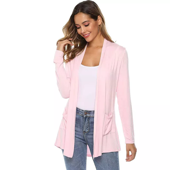 WOMENS CASUAL LIGHTWEIGHT OPEN FRONT LONG SLEEVE CARDIGANS