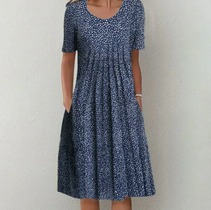 Station Spring And Summer Womens Casual Printing Round Neck Short-sleeved Dress