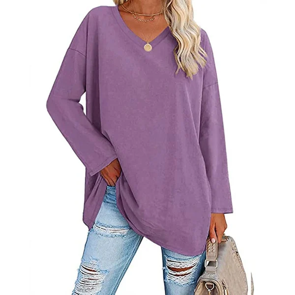 Womens loose long sleeve fashion V neck knit top