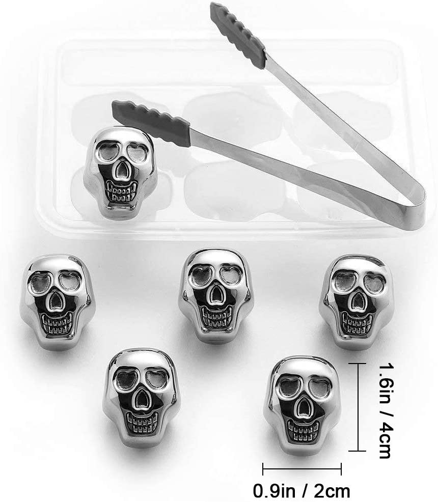 4Pcs Stainless Steel Skull Ice Cube Molds with Clip
