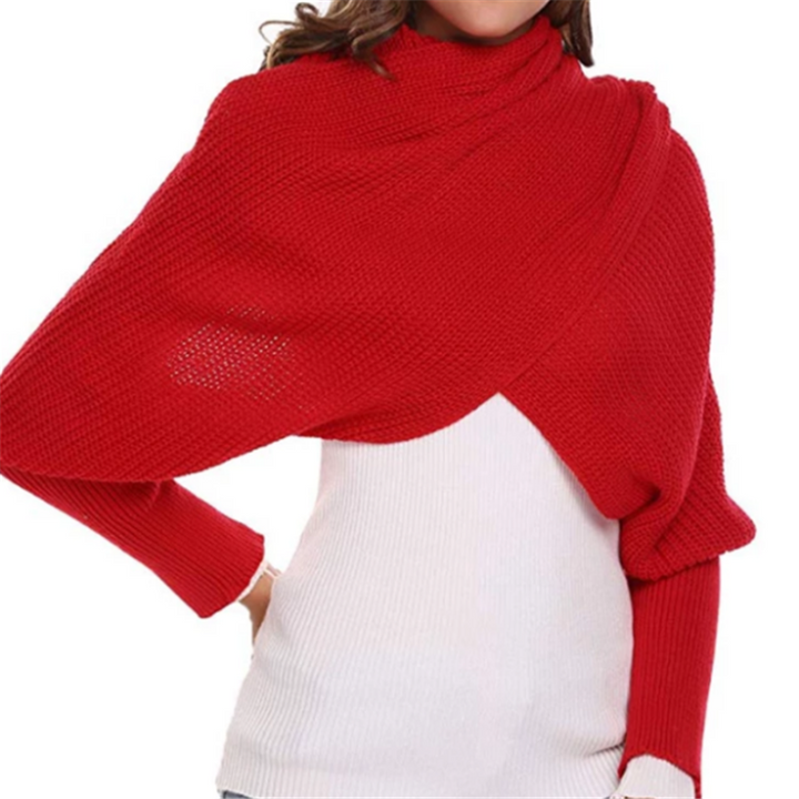 Knitted Wrap Scarf With Sleeves