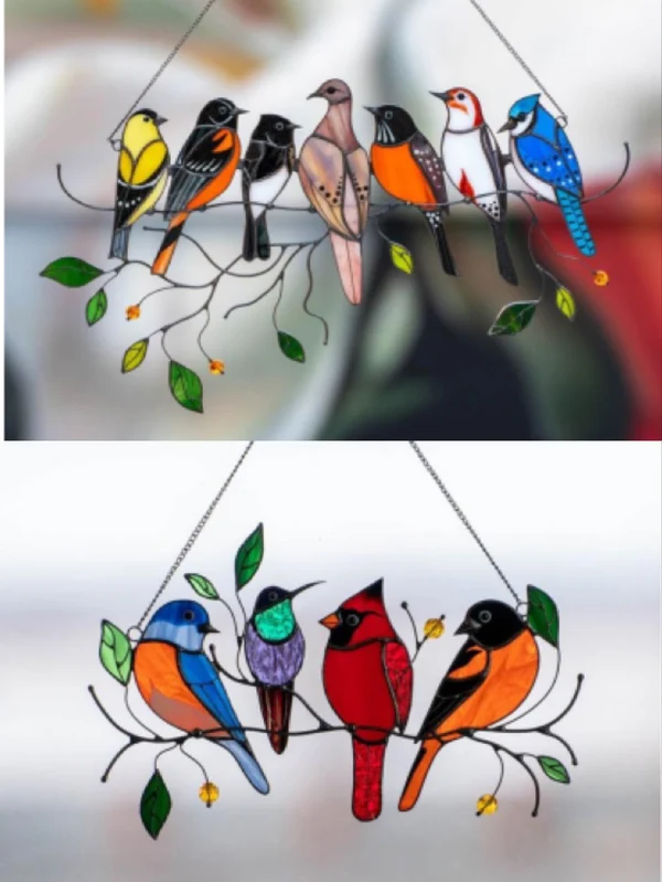 Birds Stained  Window  Panel Hangings
