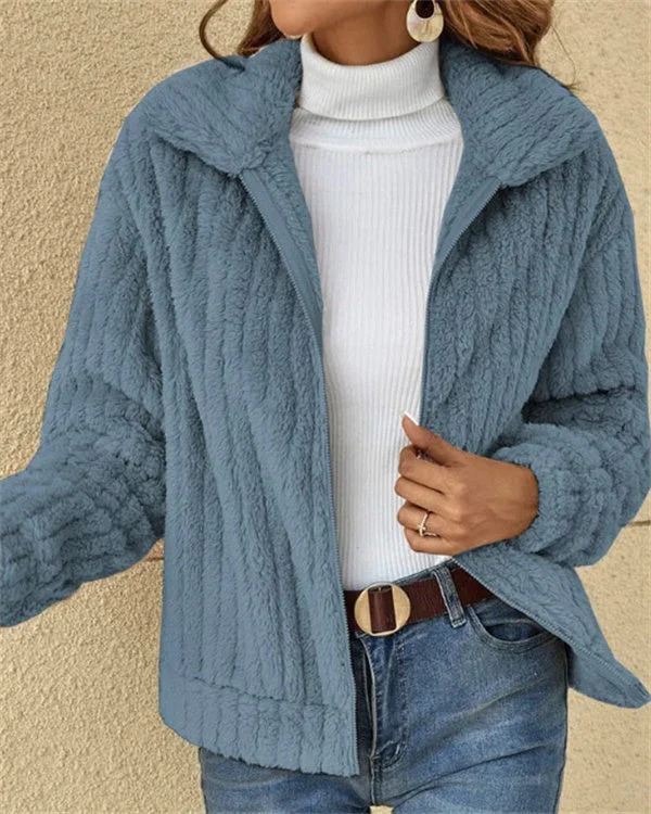 Lapel Full Zip Polar Soft Fleece Coat Jacket