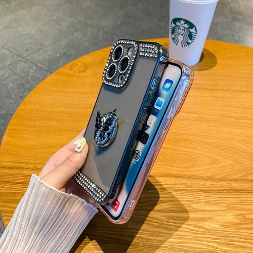 Butterfly Diamond TPU Soft Rubber Stand Cover for iPhone