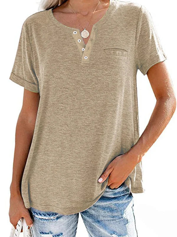 Fashion Solid Color Pocket Short Sleeve T Shirt