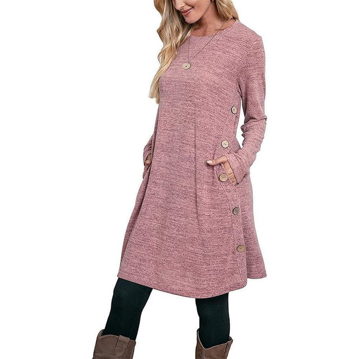 BUTTONED POCKET CASUAL LOOSE DRESS