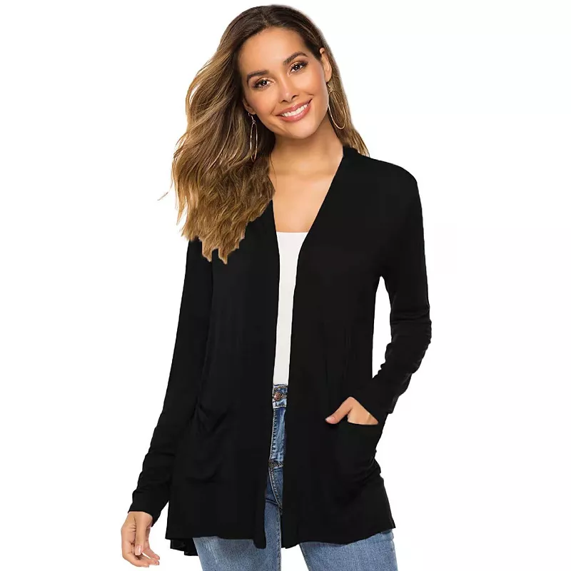 WOMENS CASUAL LIGHTWEIGHT OPEN FRONT LONG SLEEVE CARDIGANS