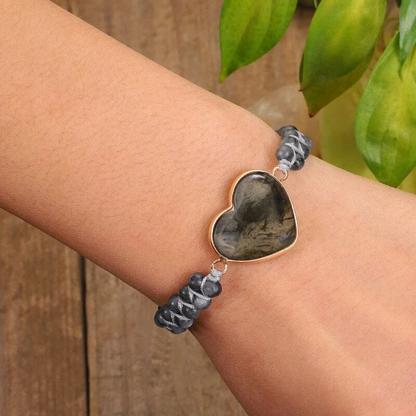 To My Granddaughter Love You Forever Jasper Heart Bracelet