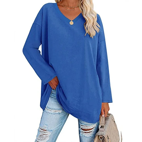 Womens loose long sleeve fashion V neck knit top