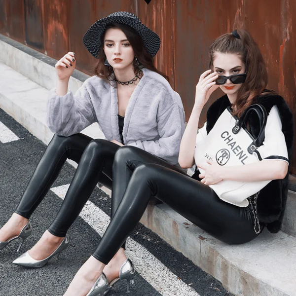 S shaped PU Leather Leggings