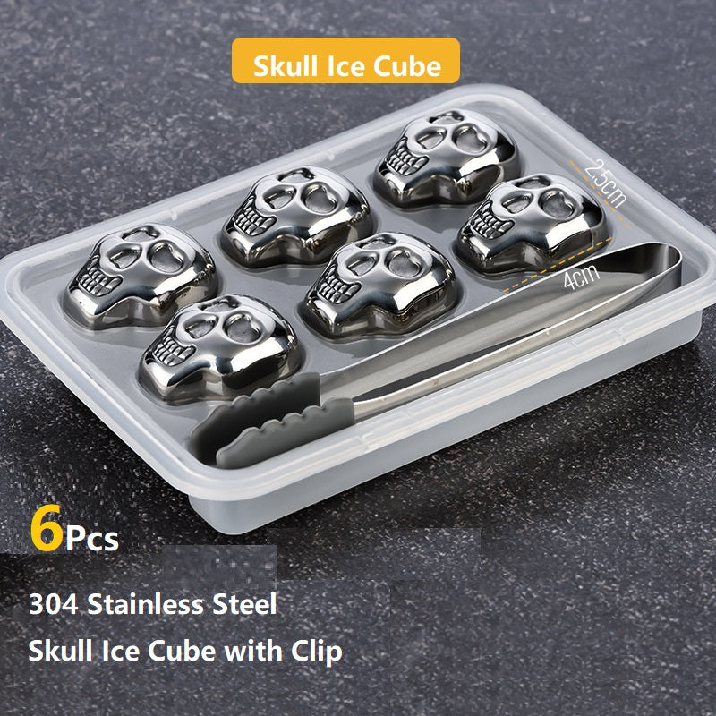 4Pcs Stainless Steel Skull Ice Cube Molds with Clip