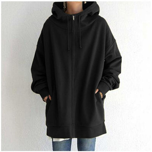 2021 Autumn Winter Sweater Zipper Hooded Long Plus Cashmere Sweater