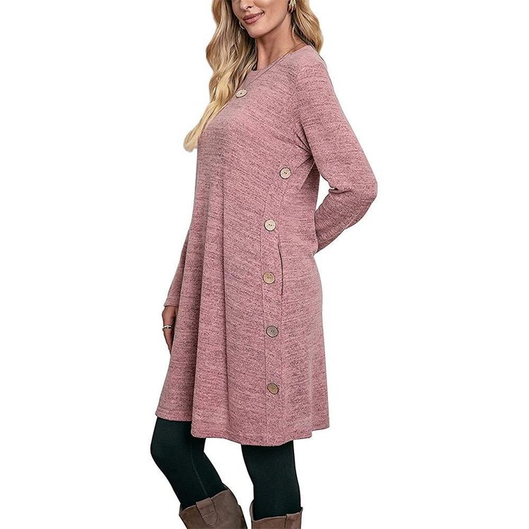 BUTTONED POCKET CASUAL LOOSE DRESS