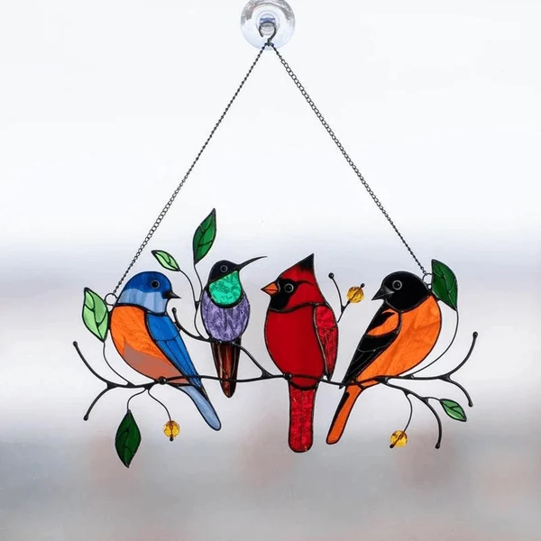 Birds Stained  Window  Panel Hangings