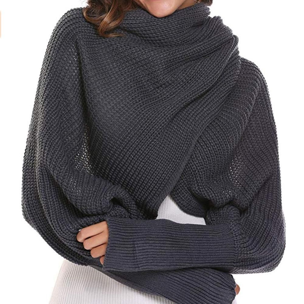 Knitted Wrap Scarf With Sleeves
