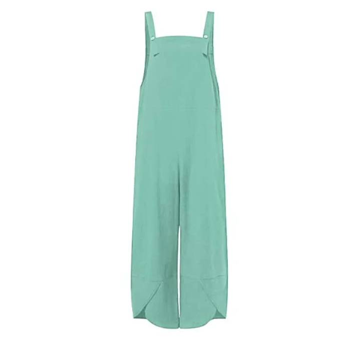 Womens Solid Color Casual Ninth Overalls