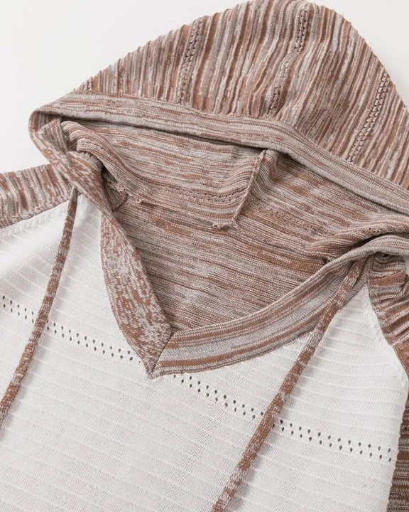 Colorblock Hollow Out Drawstring Hooded Sweater