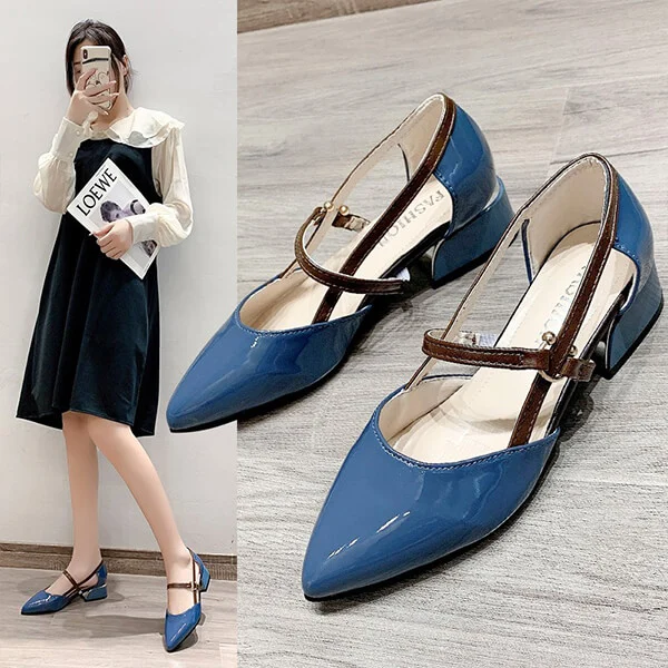 One Word Buckle Fashion Leather Shoes
