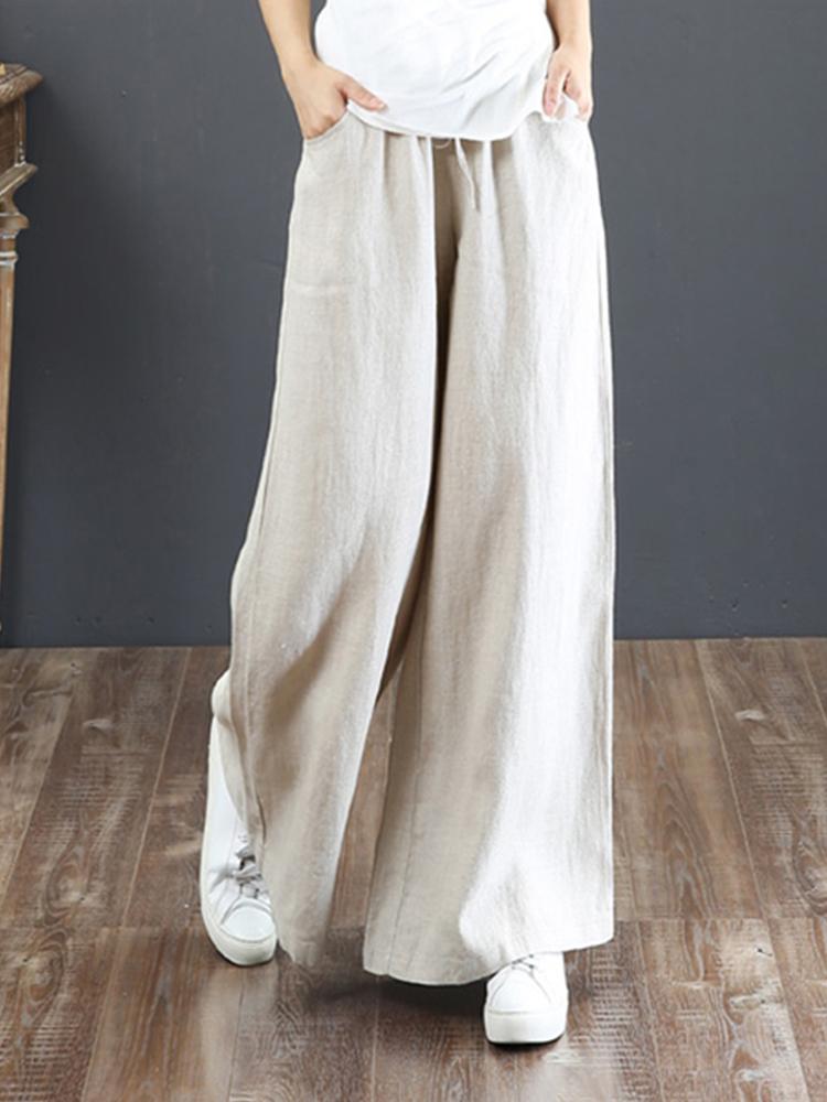 High Waist Wide Straight Leg Cotton Pants Trousers