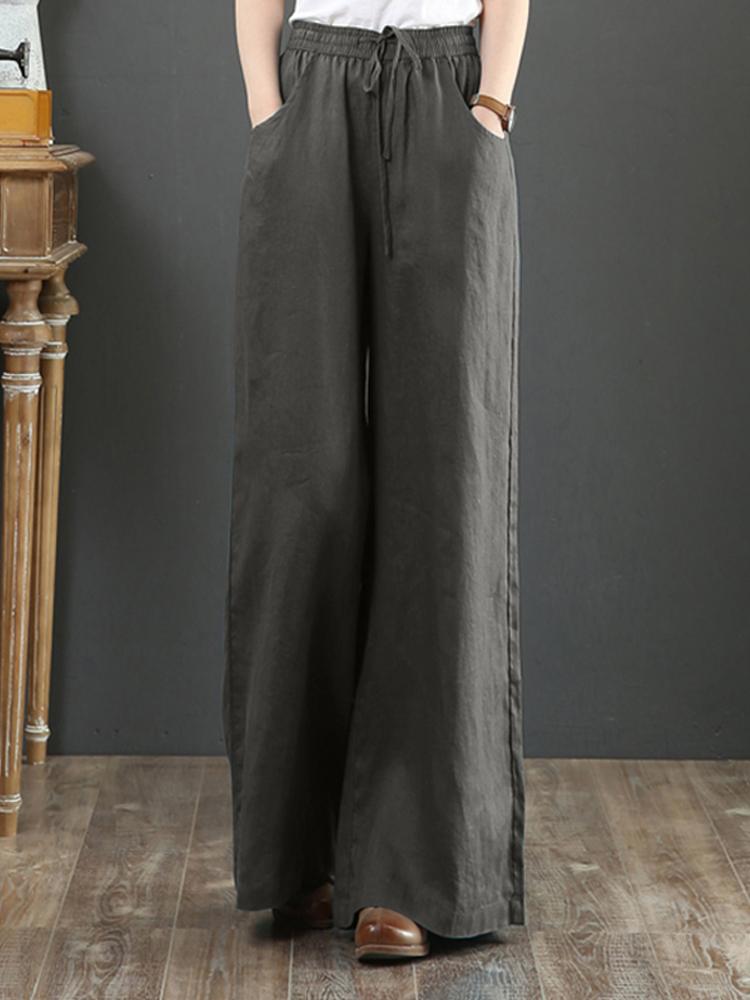 High Waist Wide Straight Leg Cotton Pants Trousers
