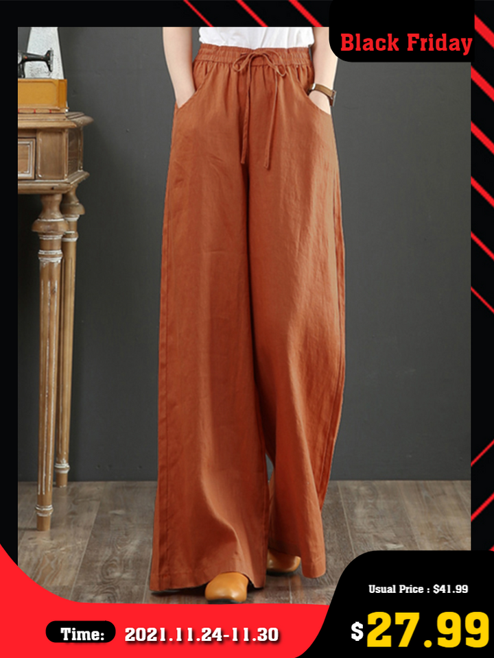 High Waist Wide Straight Leg Cotton Pants Trousers