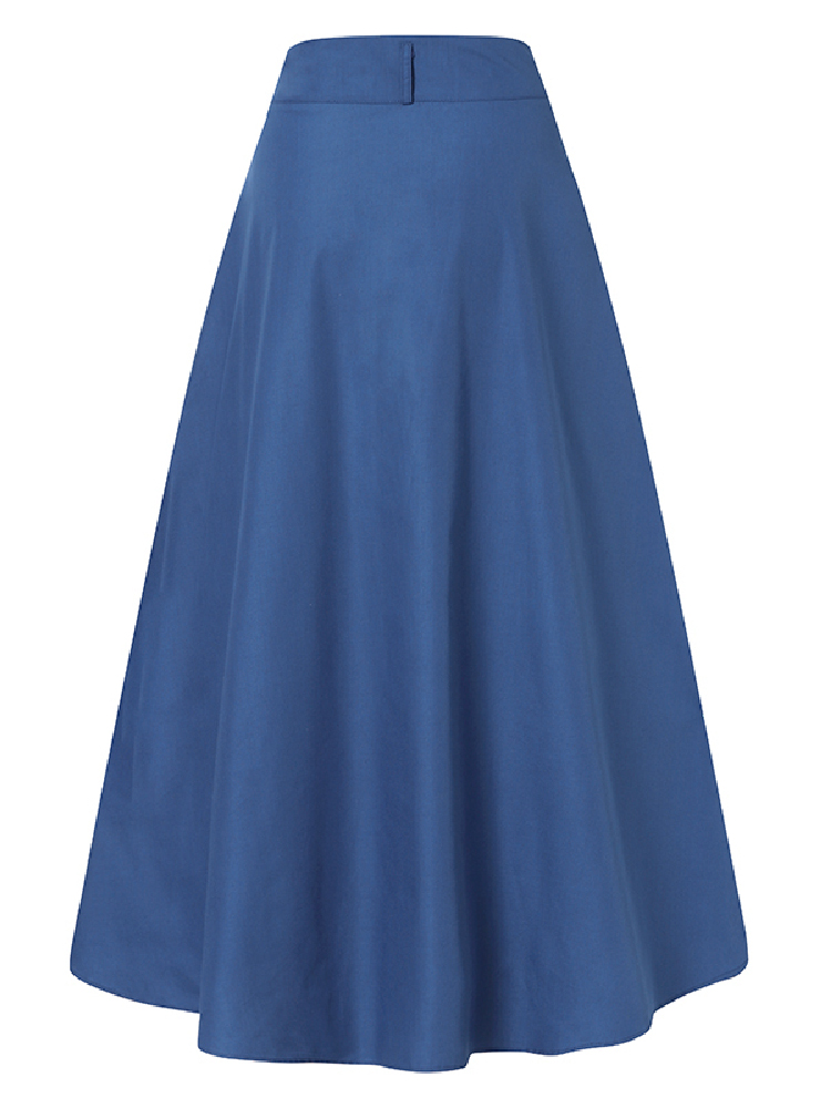 High Waist Button Down Solid Loose Swing Pleated Skirt