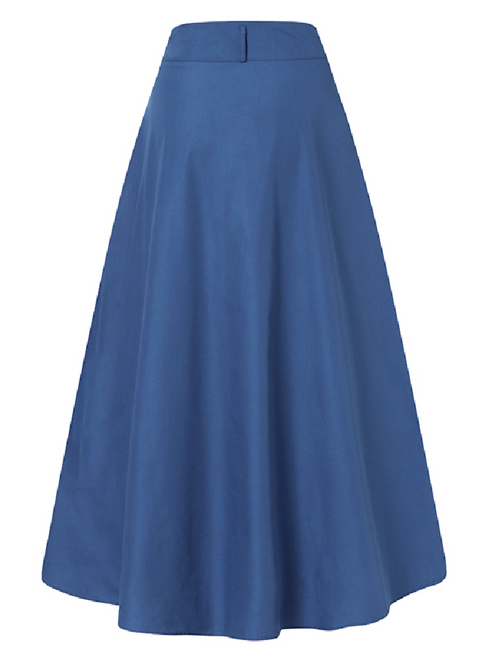 High Waist Button Down Solid Loose Swing Pleated Skirt