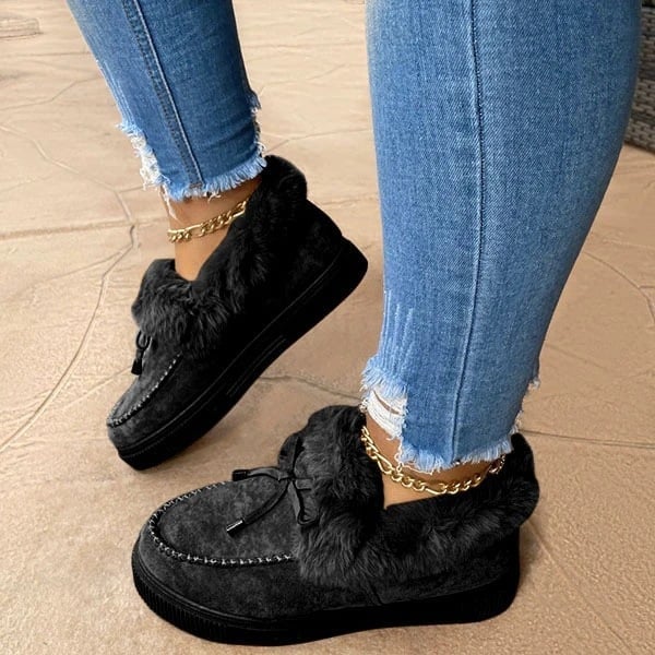 ⚡Womens boots round head thick sole⚡Wool thick warm cotton shoes