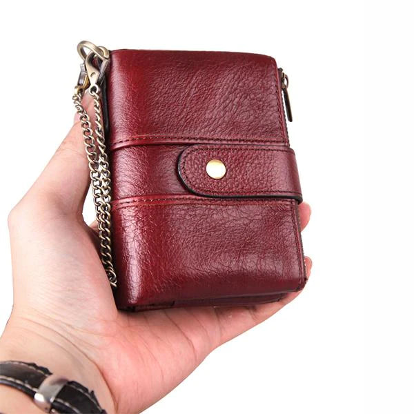 Genuine Leather Anti-theft Retro Wallet With Chain