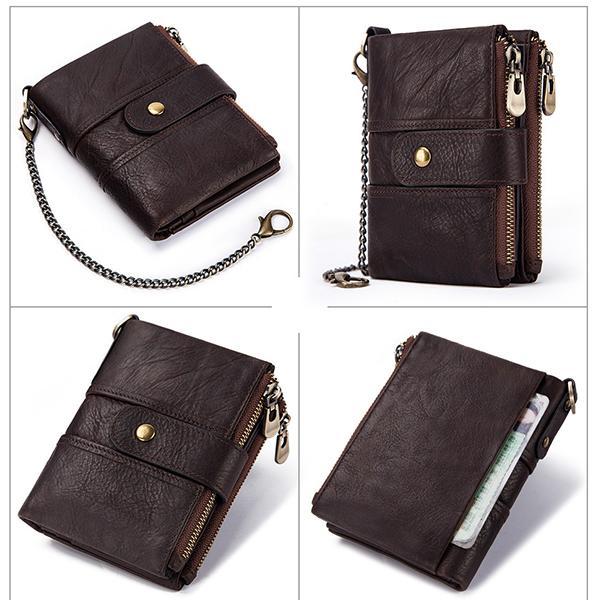 Genuine Leather Anti-theft Retro Wallet With Chain