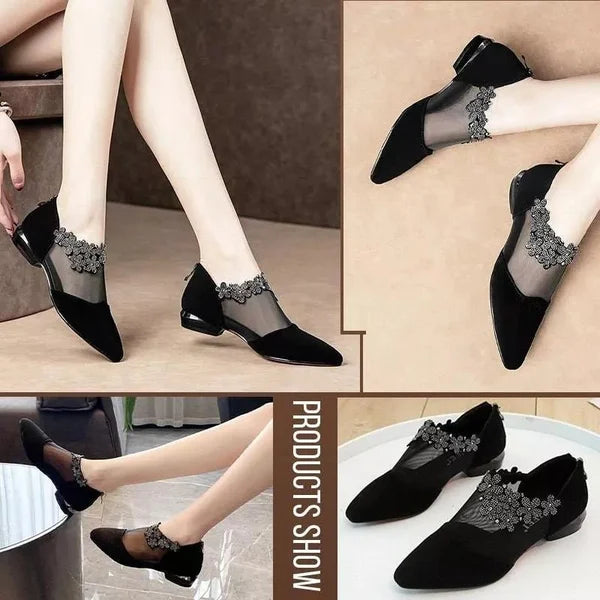 RHINESTONE STONE HOLLOW HEEL SHOES