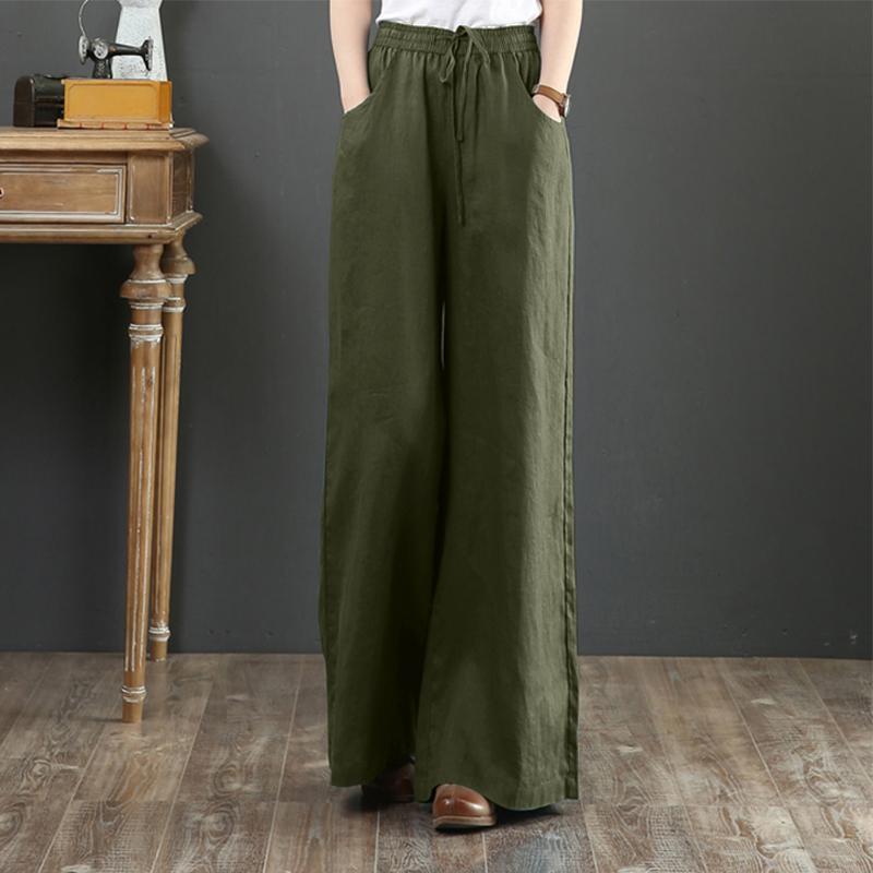 High Waist Wide Straight Leg Cotton Pants Trousers